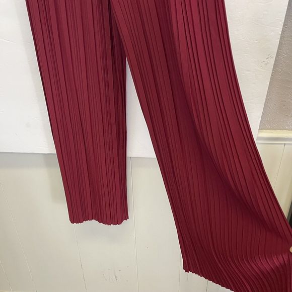 JOHNNY Wine Pleated Wide Leg Pants Drawstring - Picture 2 of 7